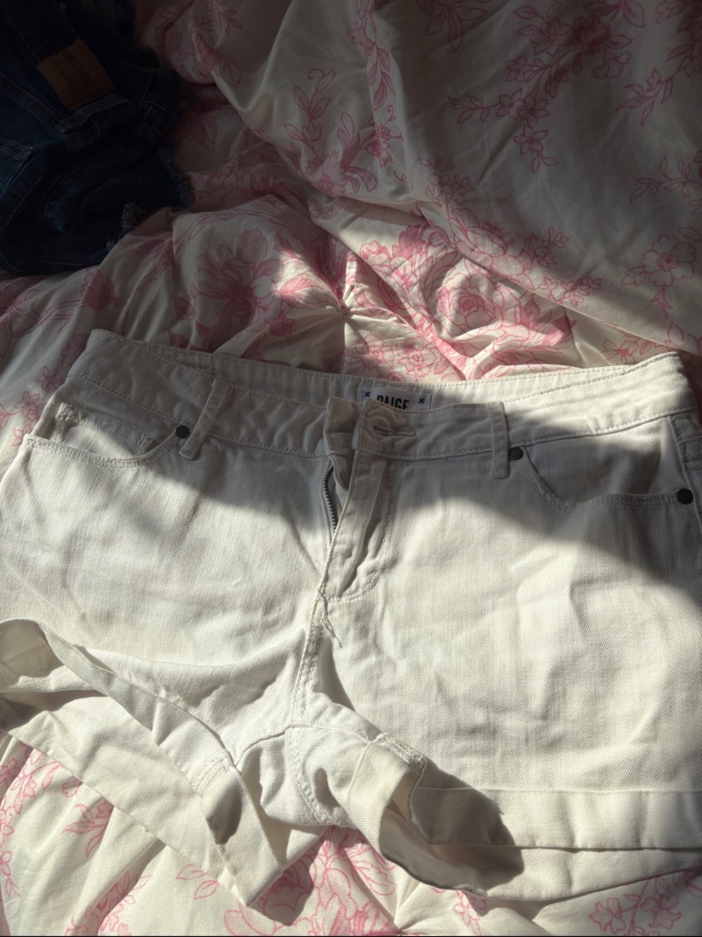 PAIGE White Denim Shorts with Zip Fly